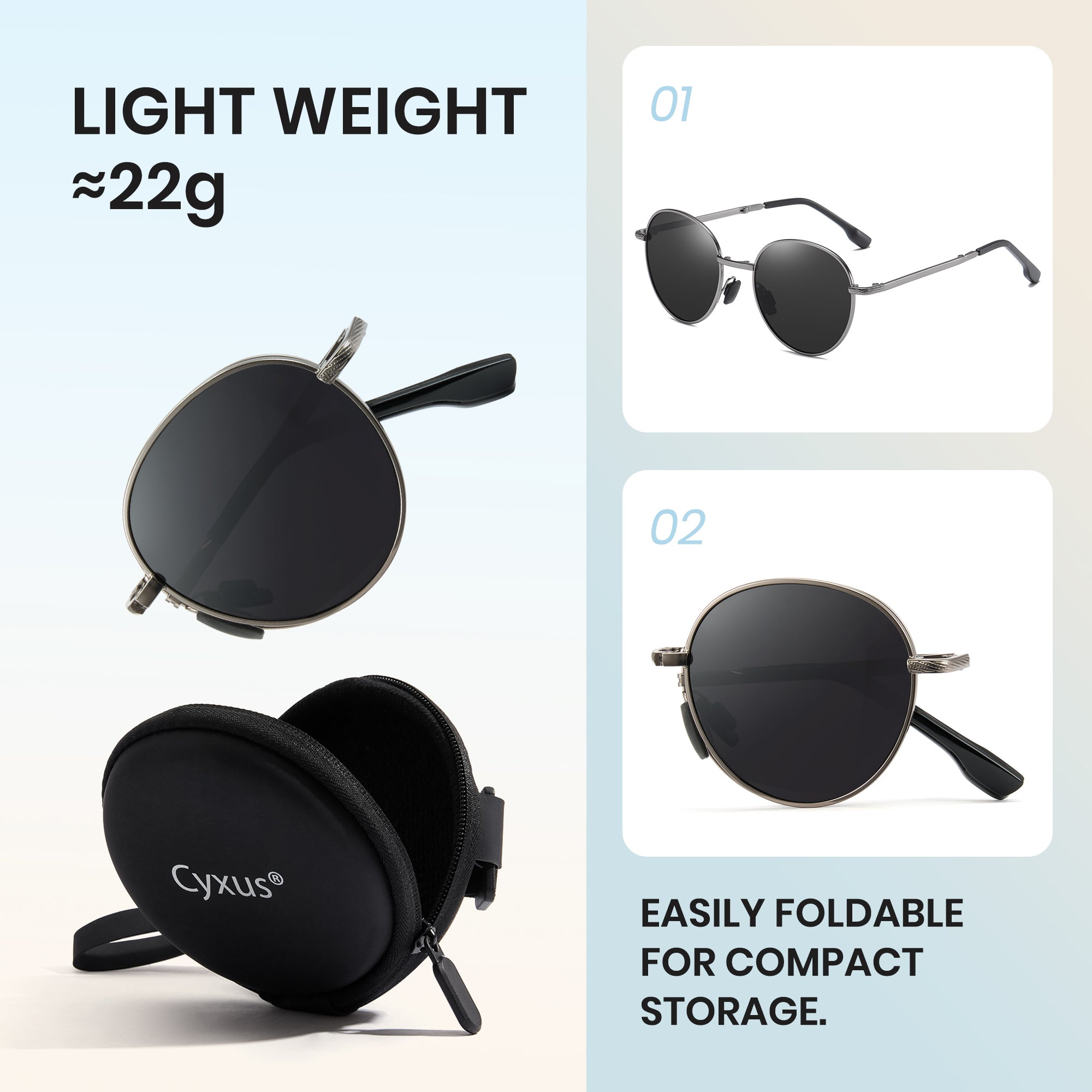 Cyxus Round Polarized UV 400 Protection Foldable Sunglasses 1018
