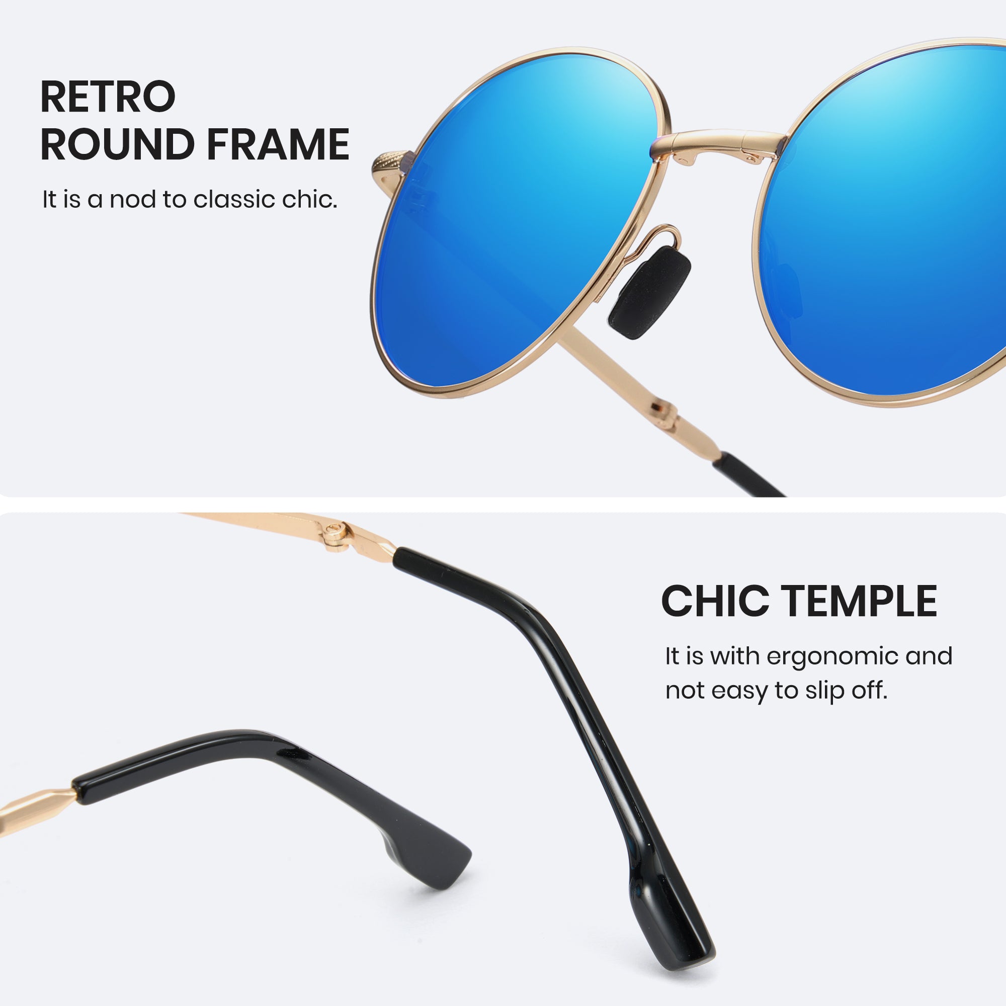 Cyxus Round Polarized UV 400 Protection Foldable Sunglasses 1018