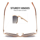 Cyxus Polarized Sunglasses P1021W06 with rose gold frame on a white background, highlighting 'Sturdy Hinges' feature.