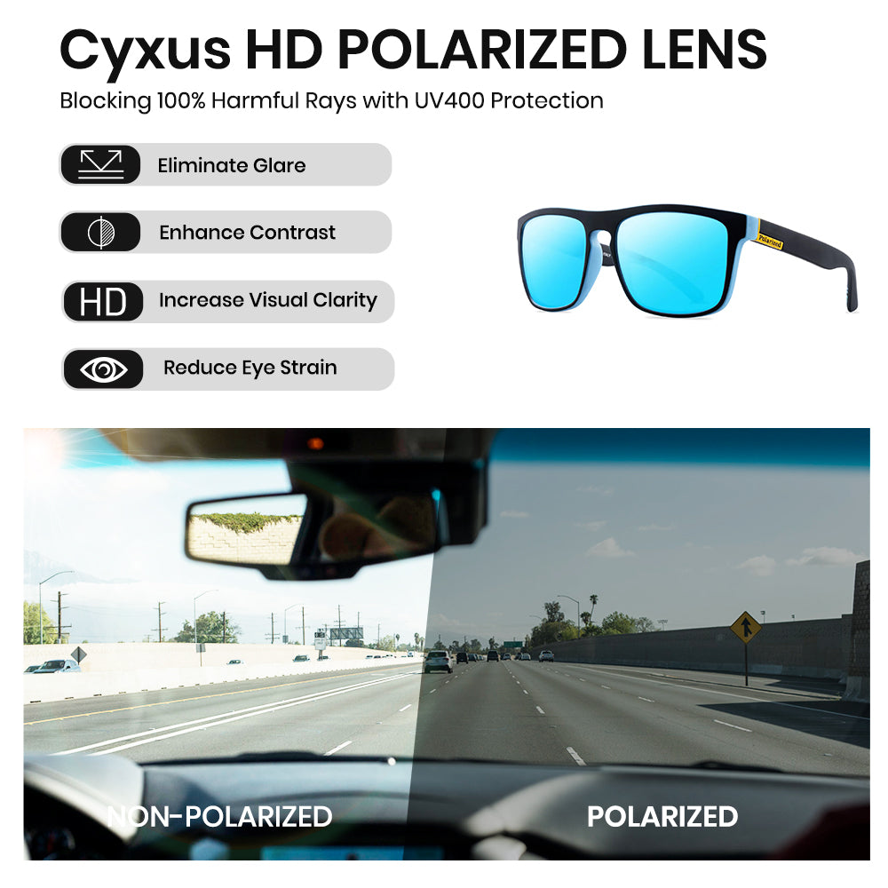Lunettes de soleil polarisées Cyxus pour les hommes Frame légère UV400 Protection Square Sun Verres