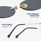 Sunglasses with skin-friendly nose pads and chic temple design on a white background