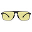 Men double bridge photochromic sunglasses matte black metal frame yellow photochromic lens, 21.1g ultra‑light no‑screw spring hinge no‑pinch fit