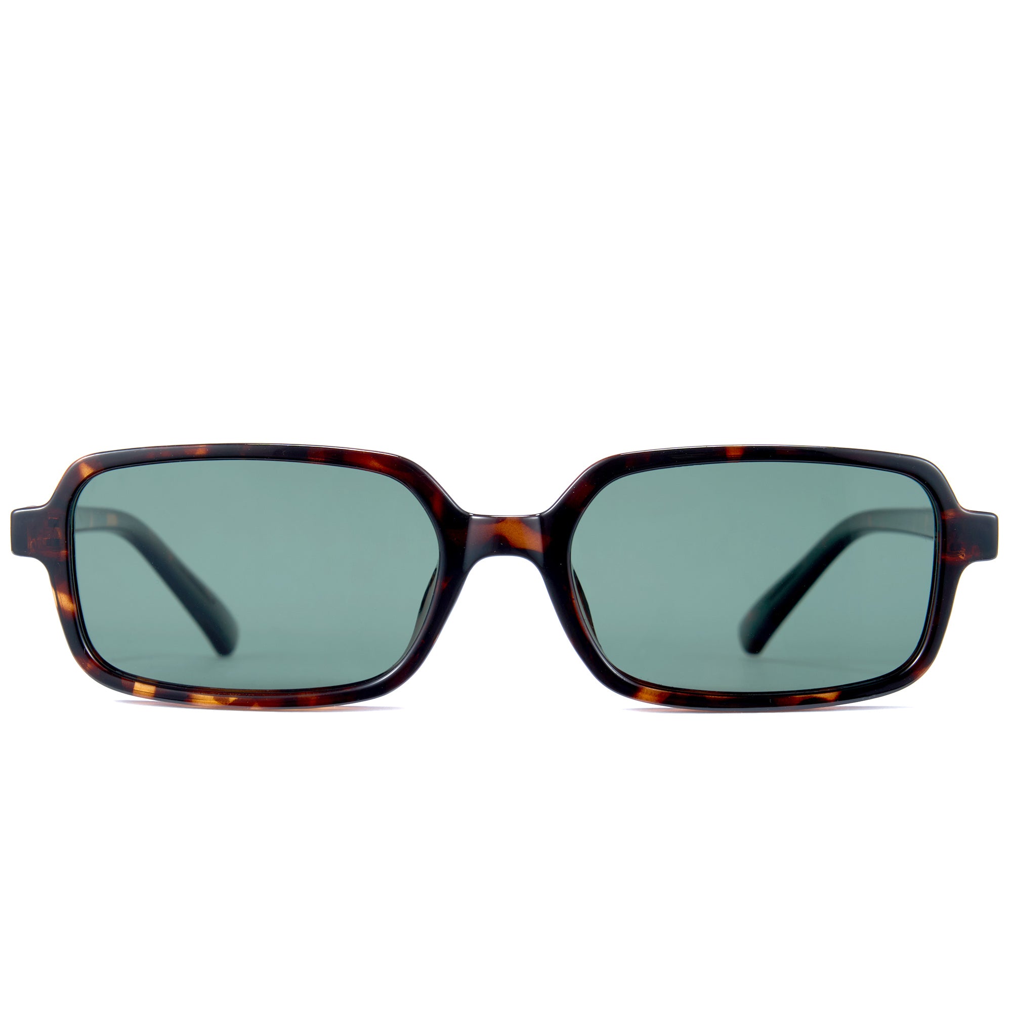 Polarized sunglasses P1318 with tortoiseshell frame and dark lenses on a white background