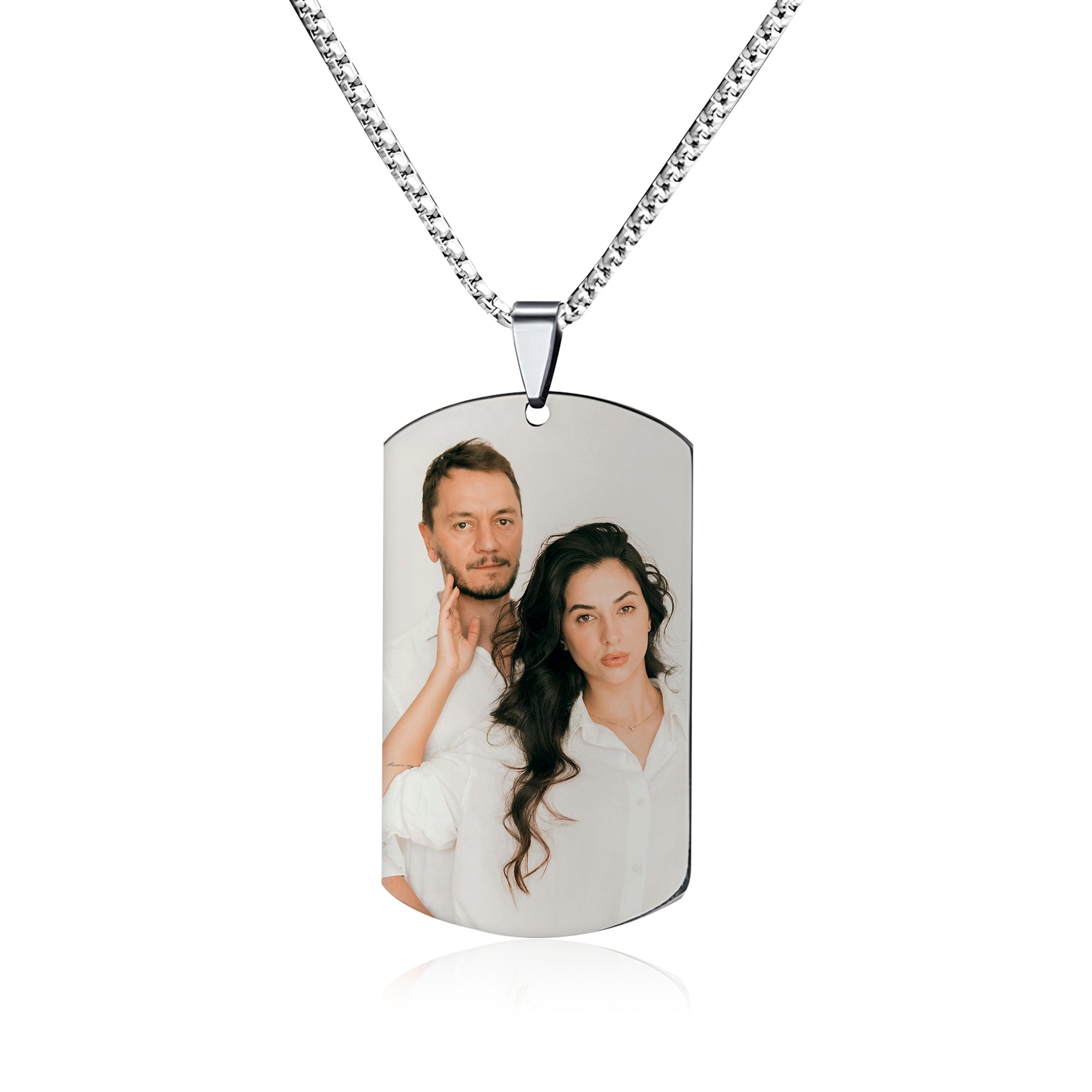 Custom Name&Photo Necklace, Personalized Pictures&Name on Necklace for lovers or Gifts for Father, Couple Gifts+ Customized Gift Box, Stainless Steel