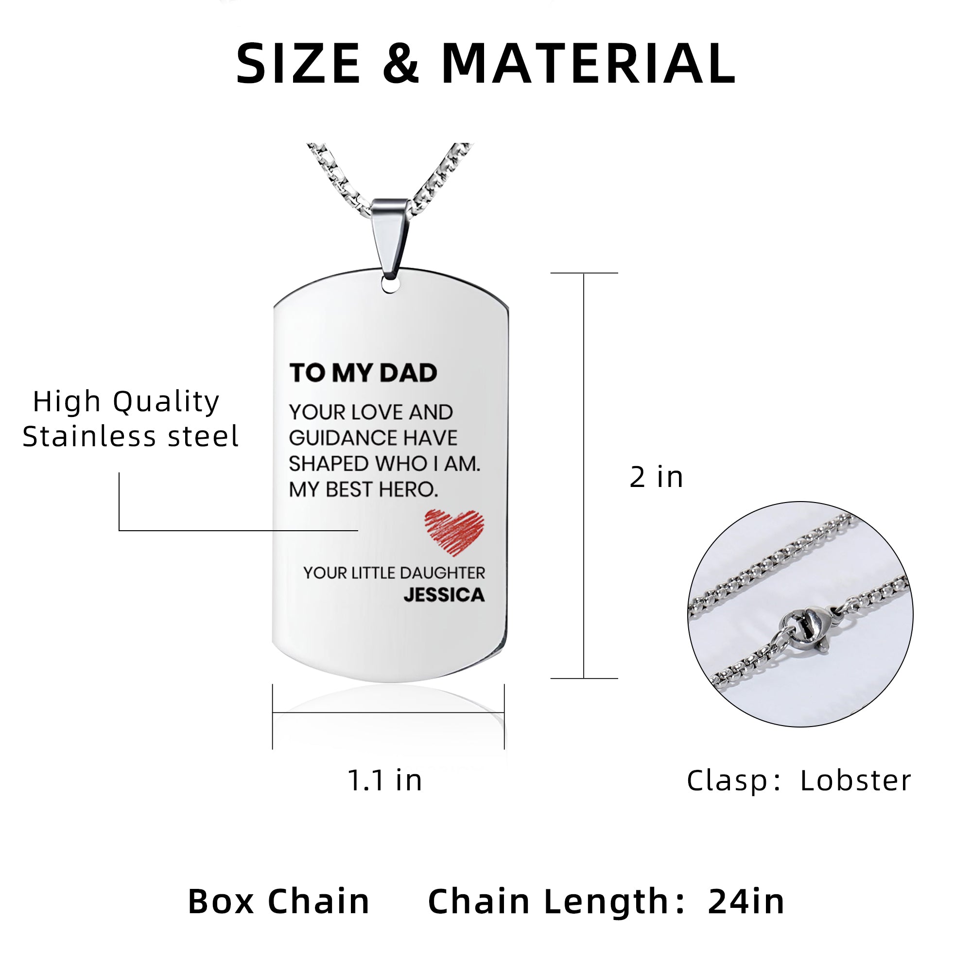 Custom Name&Photo Necklace, Personalized Pictures&Name on Necklace for lovers or Gifts for Father, Couple Gifts+ Customized Gift Box, Stainless Steel