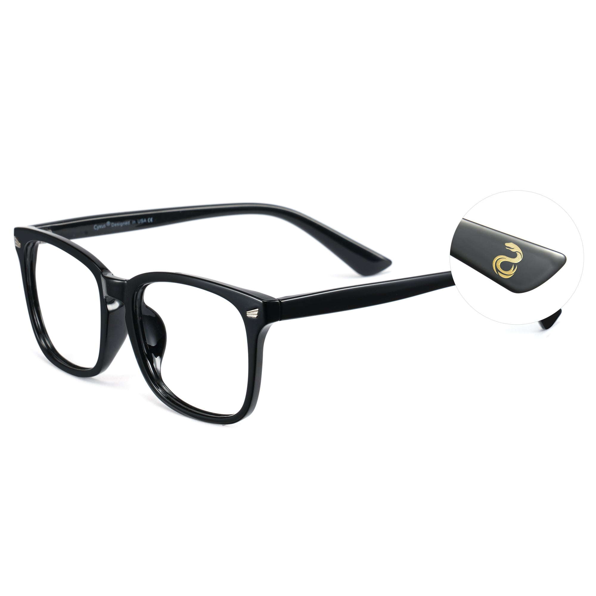 Cyxus 25 Snake Year Limited Edition Square Anti-Blue Light Glasses PC Material Bright Black Frame New Year Gift for Relatives and Friends Unisex - 8082-S