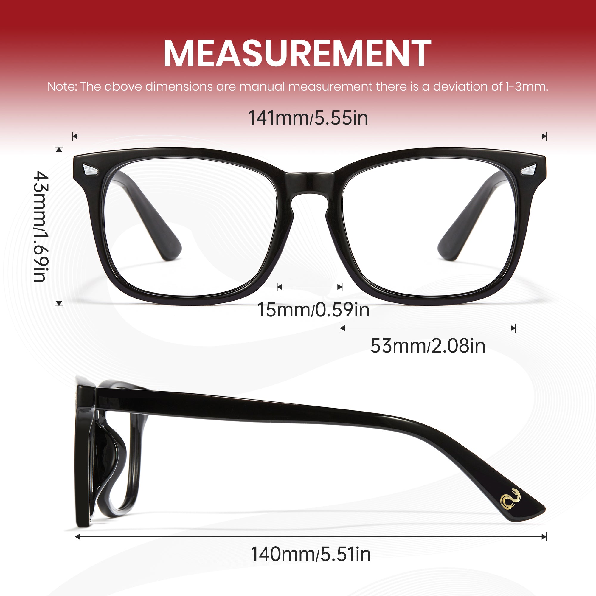 Cyxus 25 Snake Year Limited Edition Square Anti-Blue Light Glasses PC Material Bright Black Frame New Year Gift for Relatives and Friends Unisex - 8082-S