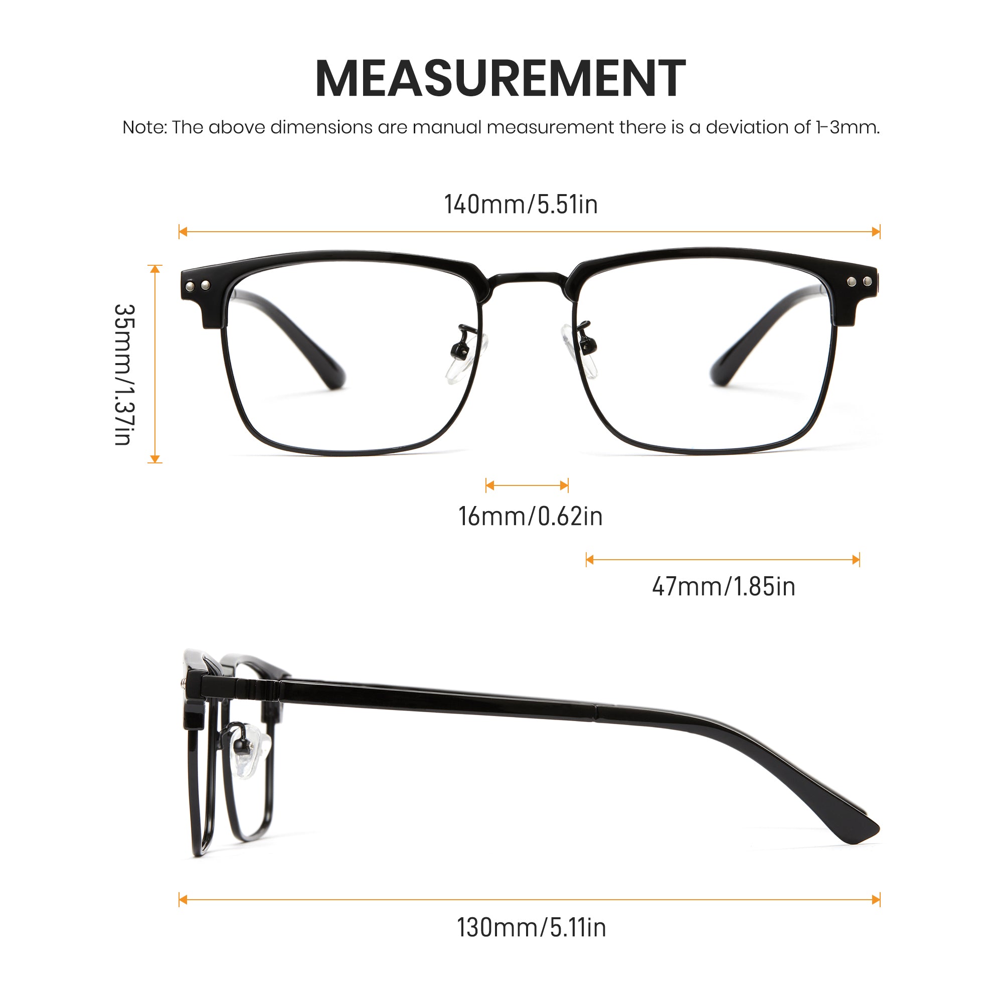 Cyxus Blue Light Blocking Glasses Square Half Rim Computer Gaming Glasses 8133