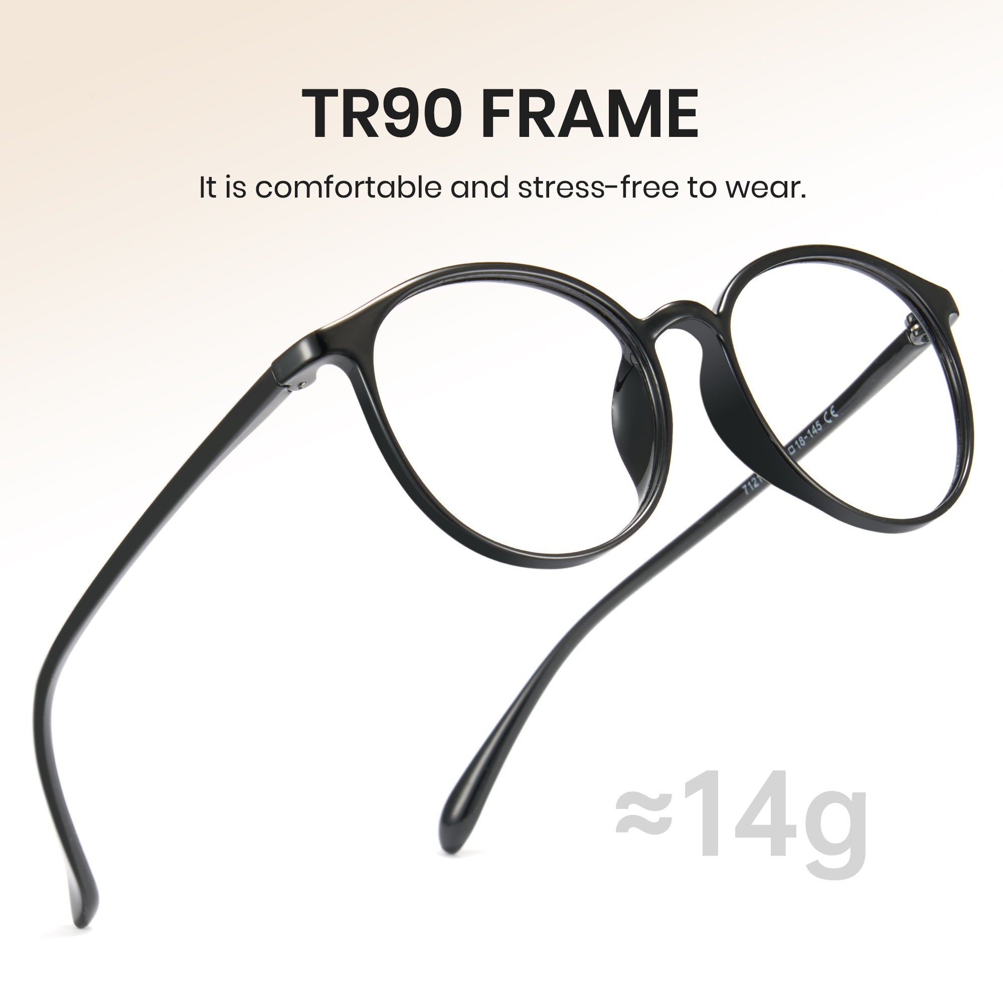 Cyxus Black eyeglasses 8219 with TR90 frame on a light beige background