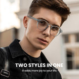 Man wearing Cyxus 8230 glasses with a blurred background and text overlay