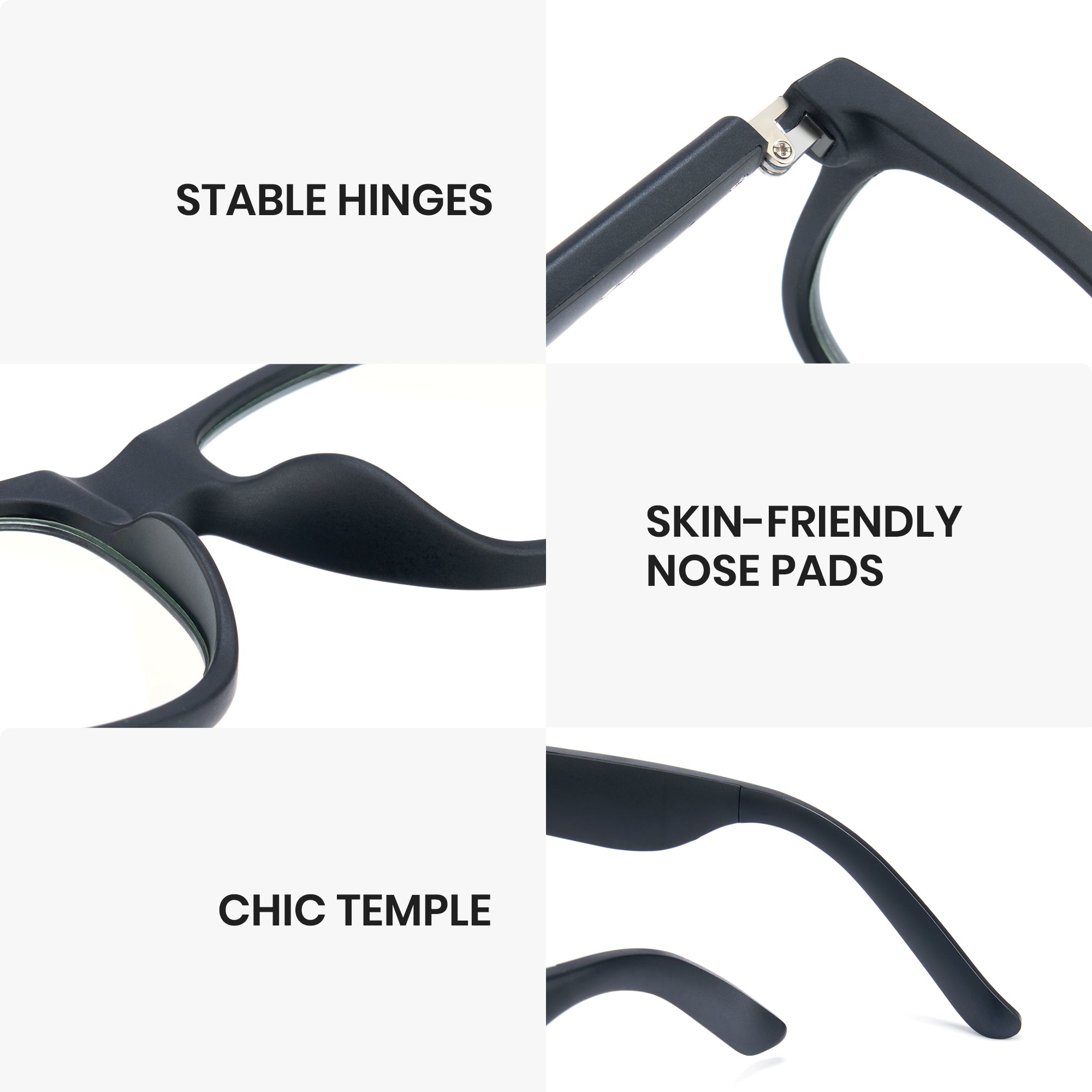 Cyxus smart glasses with highlighted features on a white background