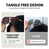 Comparison of tangle-free nose pads with traditional nose pads on sunglasses.