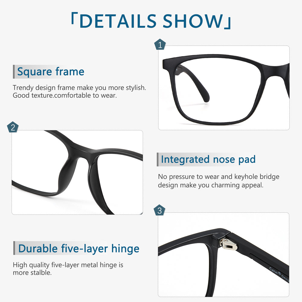 Square Frame,integrated nose pad,durable five-layer hinge