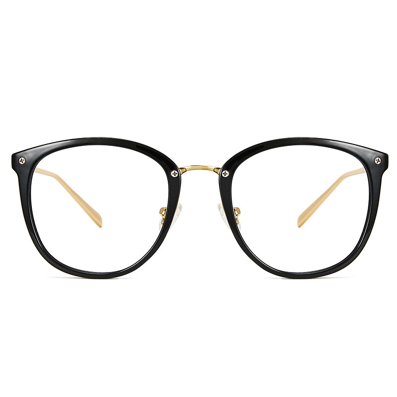 Bright Black Retro Round TR 90 Frame Glasses