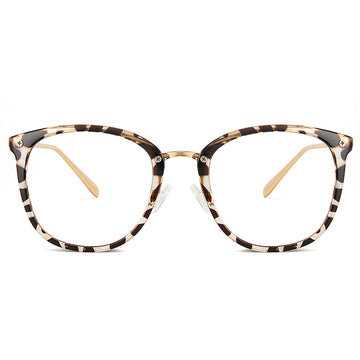 White Leopard Print Retro Round TR 90 Frame Glasses