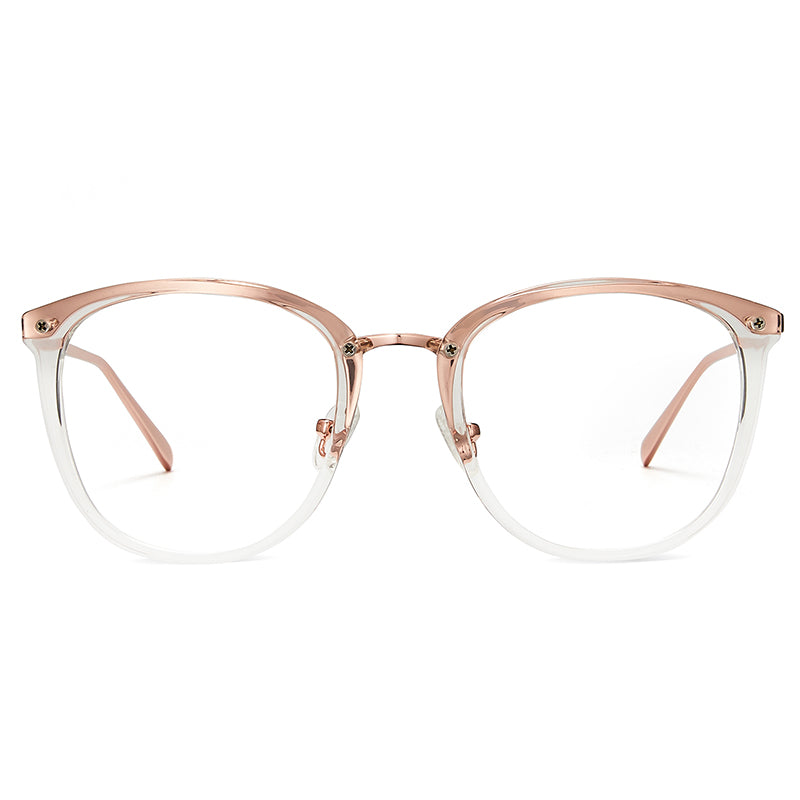 Rose Gold Retro Round TR 90 Frame Anti-Blue Light & Prescription Glasses