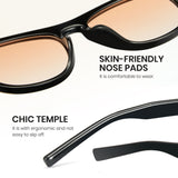 Sunglasses with skin-friendly nose pads and chic temple design on a white background