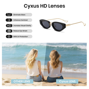 oval black gold sunglasses black lenses non-polarized PC frame metal temples daily commuting casual driving