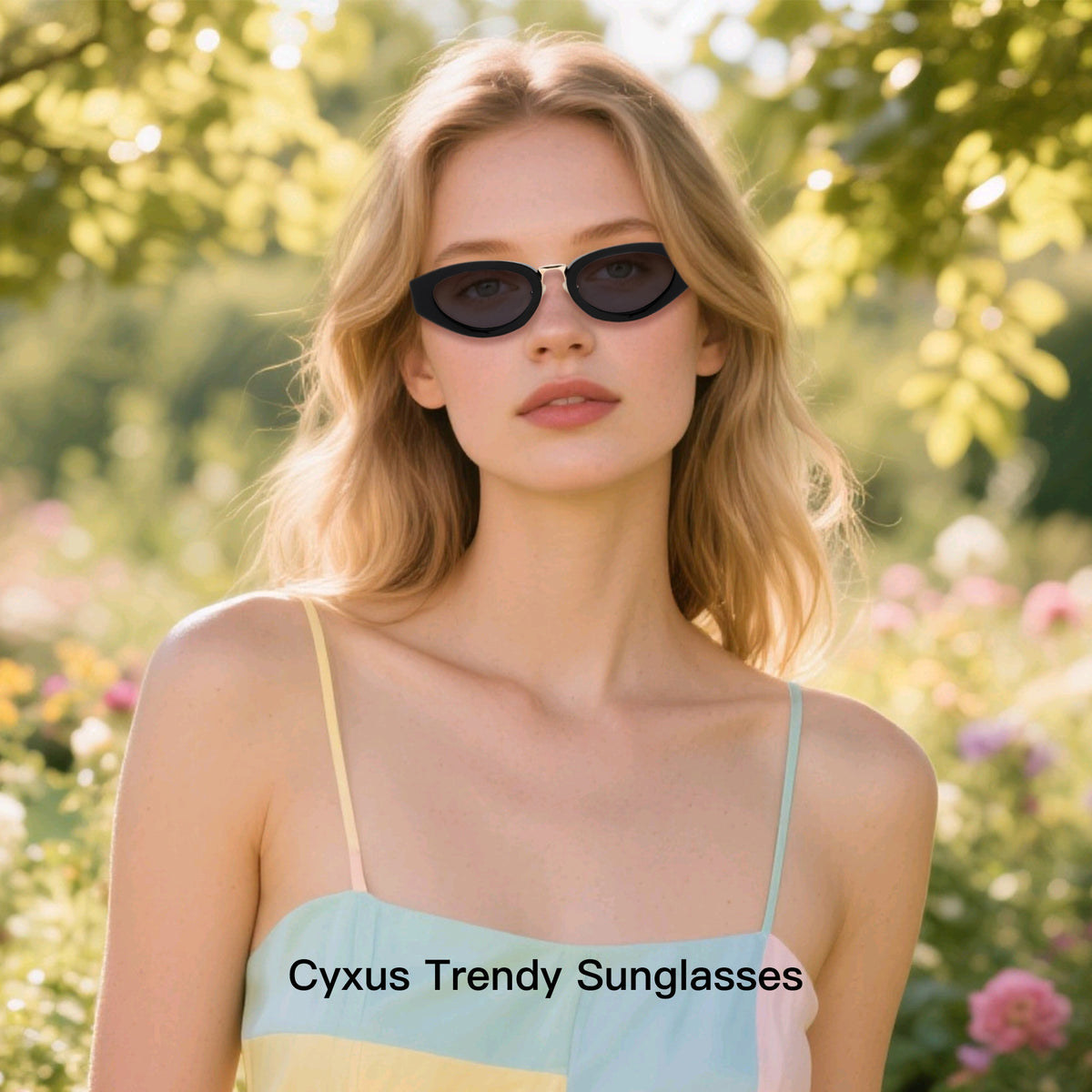 oval black gold sunglasses black lenses non-polarized PC frame metal temples daily commuting casual driving