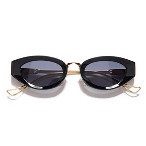 oval black gold sunglasses black lenses non-polarized PC frame metal temples daily commuting casual driving