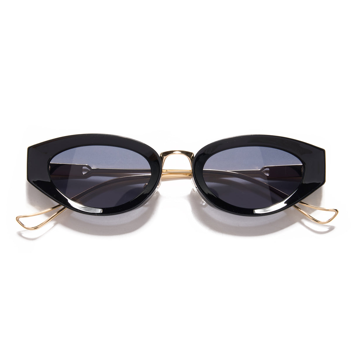 oval black gold sunglasses black lenses non-polarized PC frame metal temples daily commuting casual driving