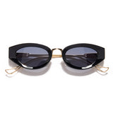 oval black gold sunglasses black lenses non-polarized PC frame metal temples daily commuting casual driving