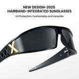 Black hairband-integrated sunglasses with UV protection on a white background