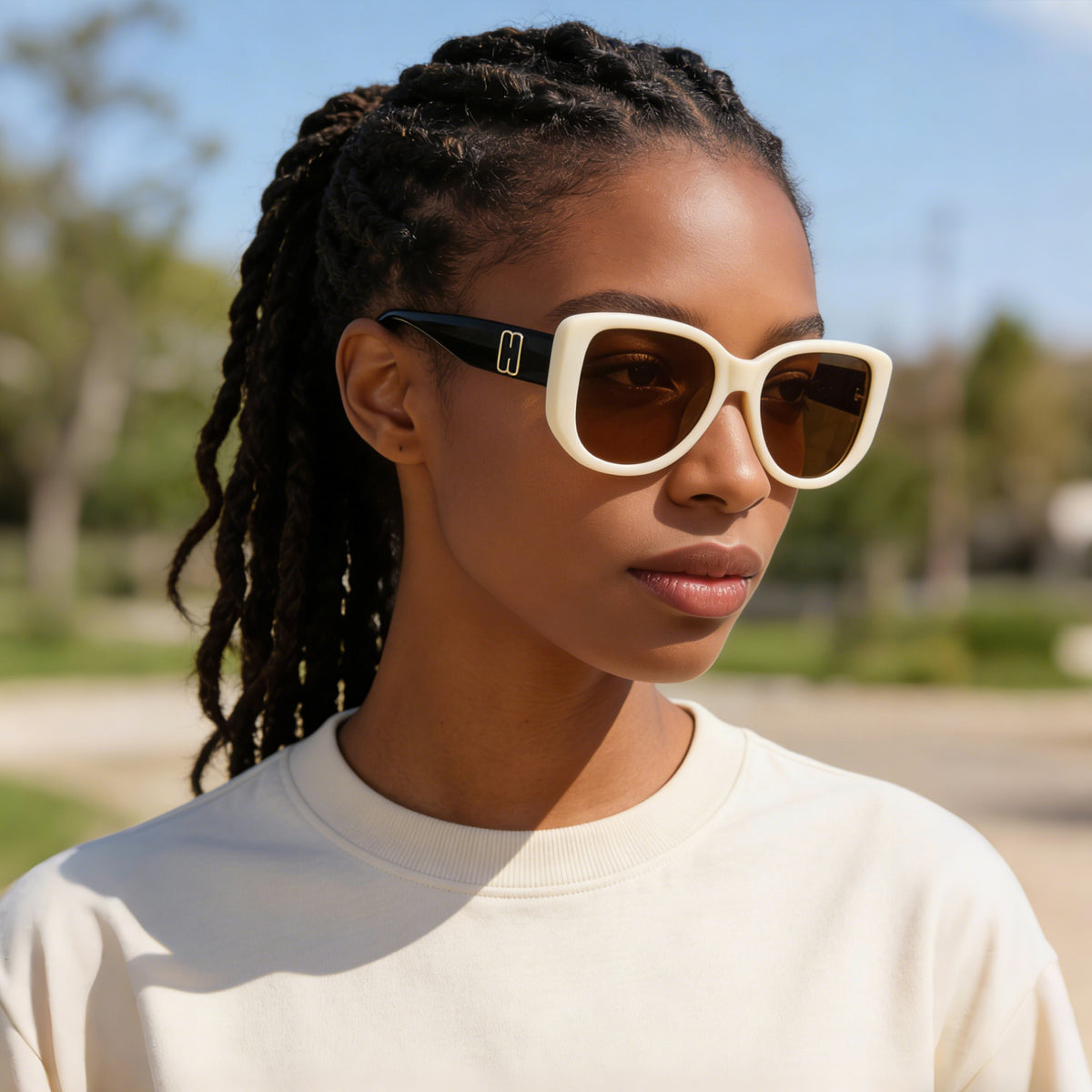 1342 womens oversized square beige sunglasses brown lenses korean minimalist style non-polarized AC lens