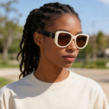 1342 womens oversized square beige sunglasses brown lenses korean minimalist style non-polarized AC lens