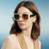 1342 womens oversized square beige sunglasses brown lenses korean minimalist style non-polarized AC lens