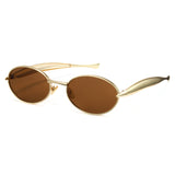 1343 gold oval sunglasses brown tea lenses non-polarized AC lens metal frame vintage retro daily shades