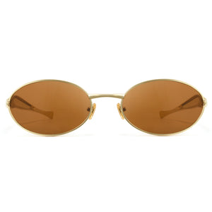 1343 gold oval sunglasses brown tea lenses non-polarized AC lens metal frame vintage retro daily shades