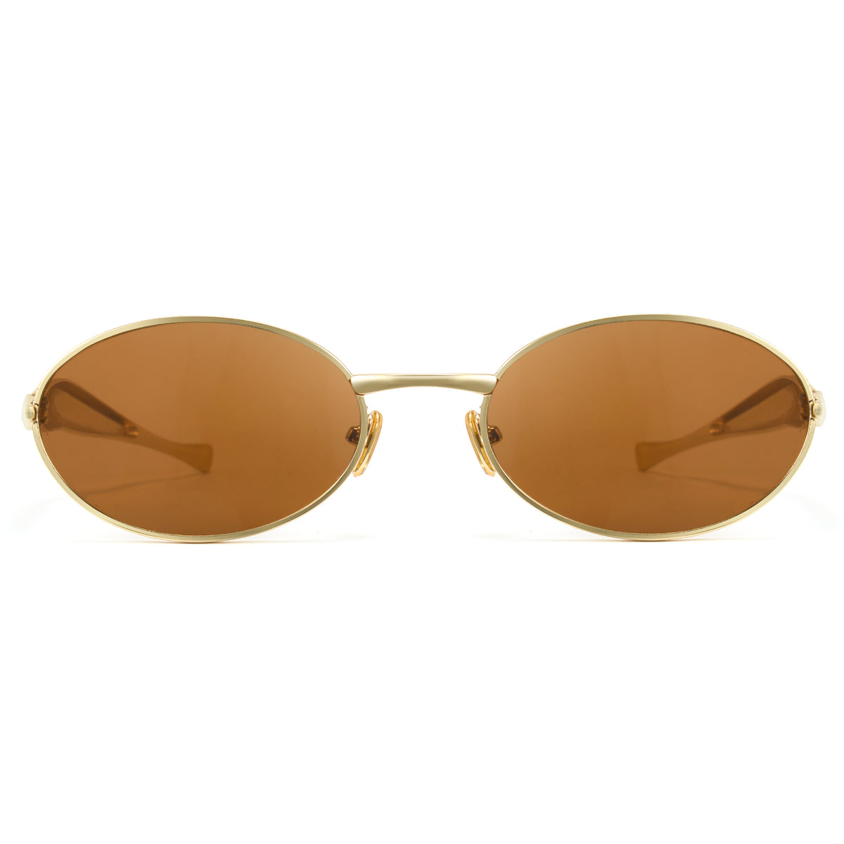 1343 gold oval sunglasses brown tea lenses non-polarized AC lens metal frame vintage retro daily shades