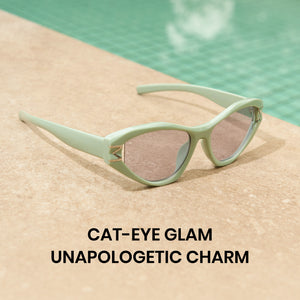 1360 green cat eye sunglasses light grey lenses non-polarized PC frame lightweight daily casual weekend shades