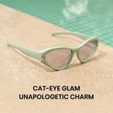 1360 green cat eye sunglasses light grey lenses non-polarized PC frame lightweight daily casual weekend shades