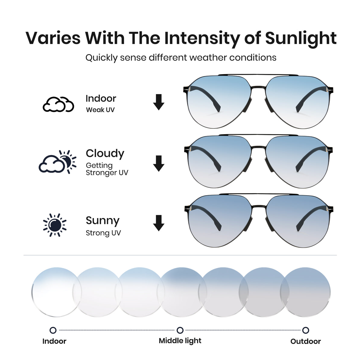 Photochromic Double Bridge Aviator Sunglasses – 1396