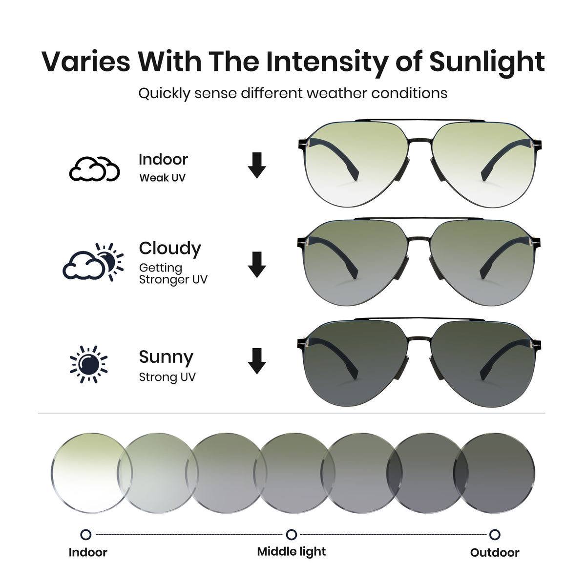 Photochromic Double Bridge Aviator Sunglasses – 1396