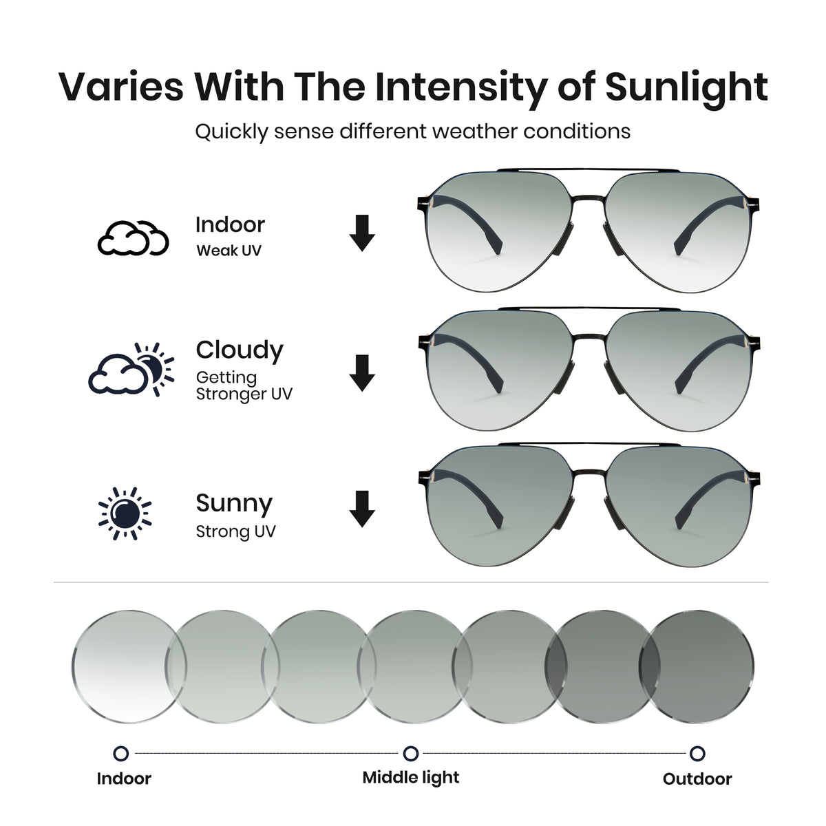 Photochromic Double Bridge Aviator Sunglasses – 1396
