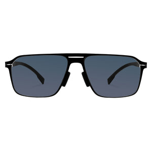 Men double bridge photochromic sunglasses matte black metal frame blue photochromic lens, 21.1g ultra‑light no‑screw spring hinge no‑pinch fit