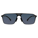 Men double bridge photochromic sunglasses matte black metal frame blue photochromic lens, 21.1g ultra‑light no‑screw spring hinge no‑pinch fit