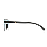Men double bridge photochromic sunglasses matte black metal frame blue photochromic lens, 21.1g ultra‑light no‑screw spring hinge no‑pinch fit