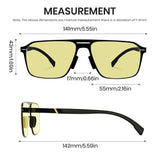 Men double bridge photochromic sunglasses matte black metal frame yellow photochromic lens, 21.1g ultra‑light no‑screw spring hinge no‑pinch fit
