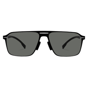 Men double bridge photochromic sunglasses matte black metal frame yellow photochromic lens, 21.1g ultra‑light no‑screw spring hinge no‑pinch fit