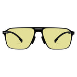Men double bridge photochromic sunglasses matte black metal frame yellow photochromic lens, 21.1g ultra‑light no‑screw spring hinge no‑pinch fit