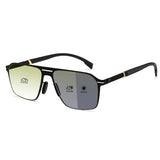 Men double bridge photochromic sunglasses matte black metal frame grey photochromic lens, 21.1g ultra‑light no‑screw spring hinge no‑pinch fit