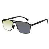 Men double bridge photochromic sunglasses matte black metal frame grey photochromic lens, 21.1g ultra‑light no‑screw spring hinge no‑pinch fit