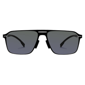 Men double bridge photochromic sunglasses matte black metal frame grey photochromic lens, 21.1g ultra‑light no‑screw spring hinge no‑pinch fit