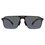 Men double bridge photochromic sunglasses matte black metal frame grey photochromic lens, 21.1g ultra‑light no‑screw spring hinge no‑pinch fit