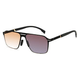 Men double bridge photochromic sunglasses matte black metal frame champagne photochromic lens, 21.1g ultra‑light no‑screw spring hinge no‑pinch fit