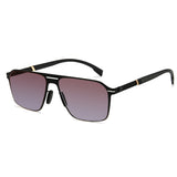 Men double bridge photochromic sunglasses matte black metal frame champagne photochromic lens, 21.1g ultra‑light no‑screw spring hinge no‑pinch fit